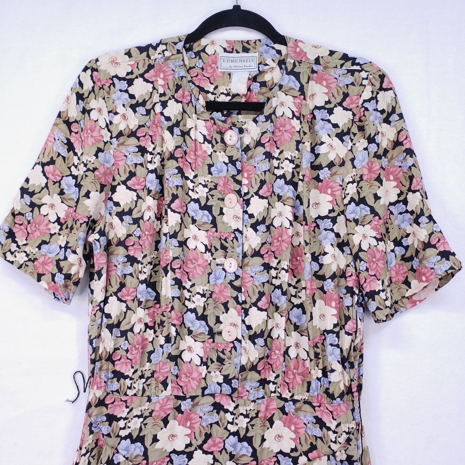 Vintage ED Michaels Melanie Drucker Floral Tea Midi A-line Cottagecore Dress