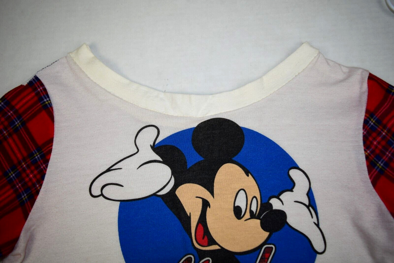 Vintage Mickey Mouse Shirt Love Clothing Size S 90s Plaid Drawstring Handmade