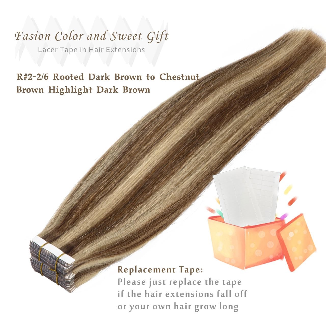 Lacer 20″ Remy Tape-in Human Hair Extensions Chocolate Brown to Light