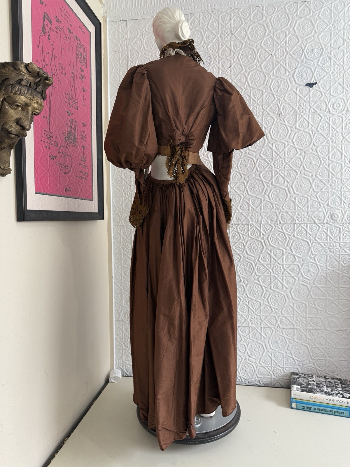 antique 2 piece victorian brown bridal ensemble bodice skirt 1800s small/xs