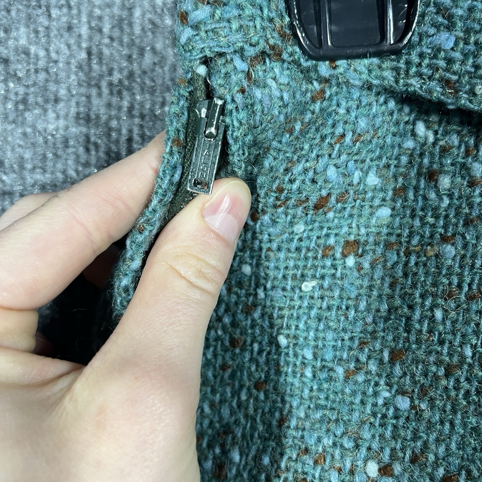 VINTAGE 60s Sloat Wool Blue Tweed Skirt Flat Cottagecore Secretary Work NY Small