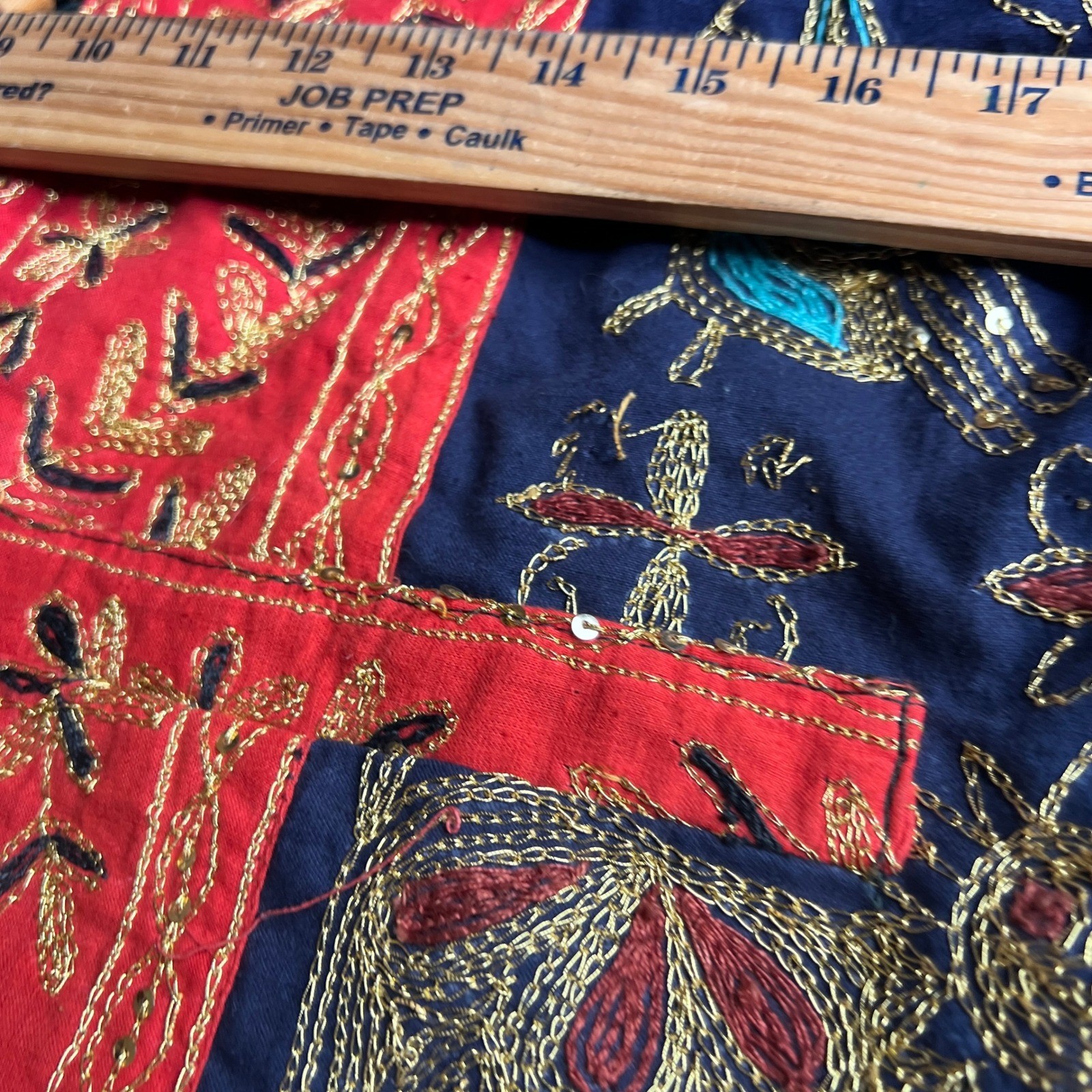 Vintage Classic India Embroidered Cotton Jacket Red Navy Elephant Boho Toggle OS