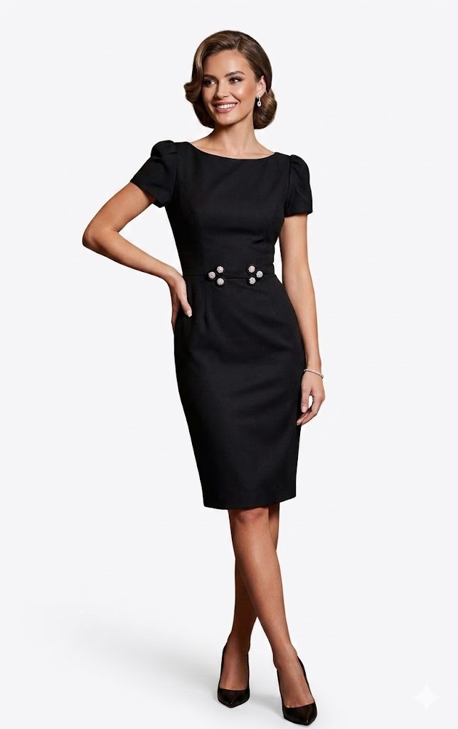 Vintage 80s Francais by Huey Waltzer Black Rhinestone Cocktail Sheath Dress 6