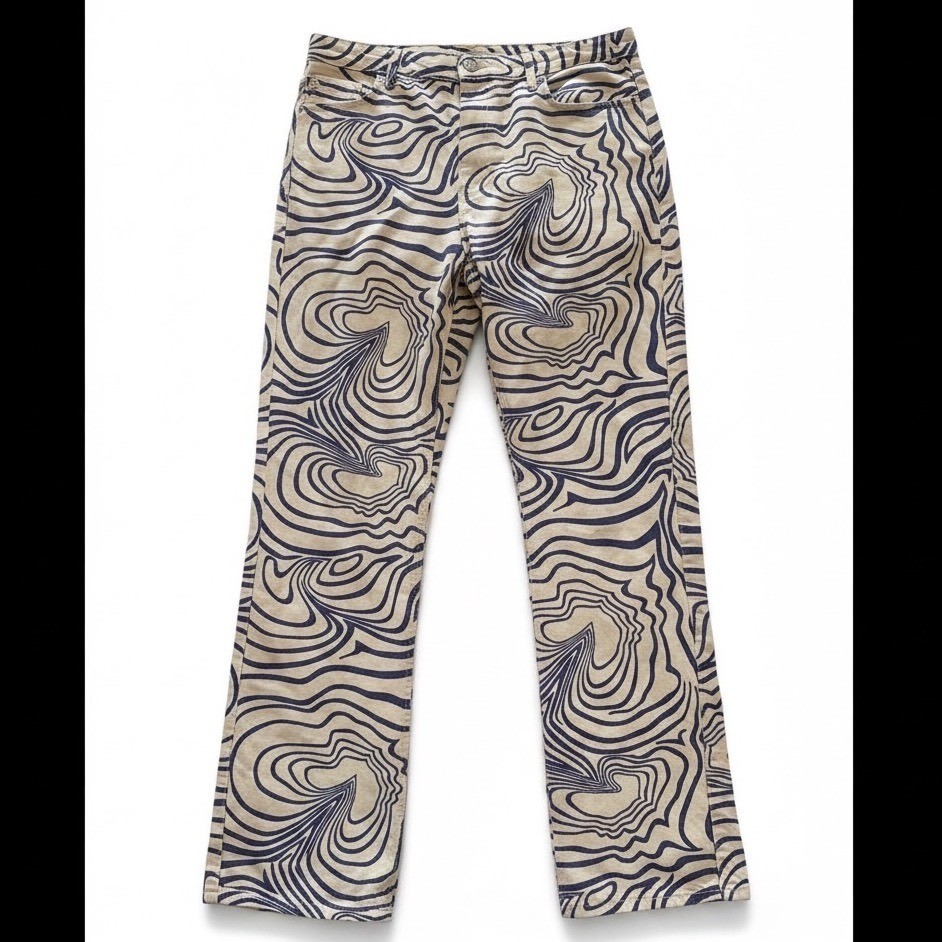 Zara Womens Blue and Cream Psychedelic Zebra Swirl Boot Cut Jeans Size 10 Retro