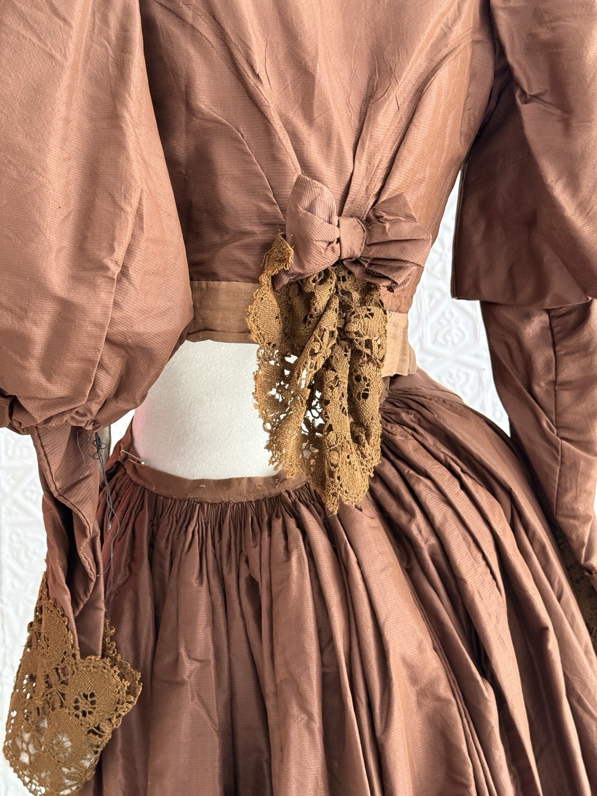 antique 2 piece victorian brown bridal ensemble bodice skirt 1800s small/xs