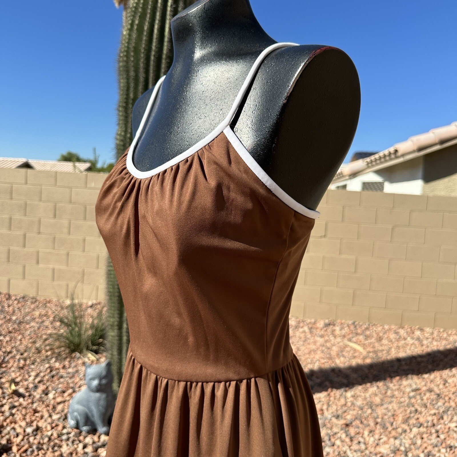Vintage 70s Alfred Shaheen Brown Pleated Butterfly Dress Bolero Set Fits Sz 8