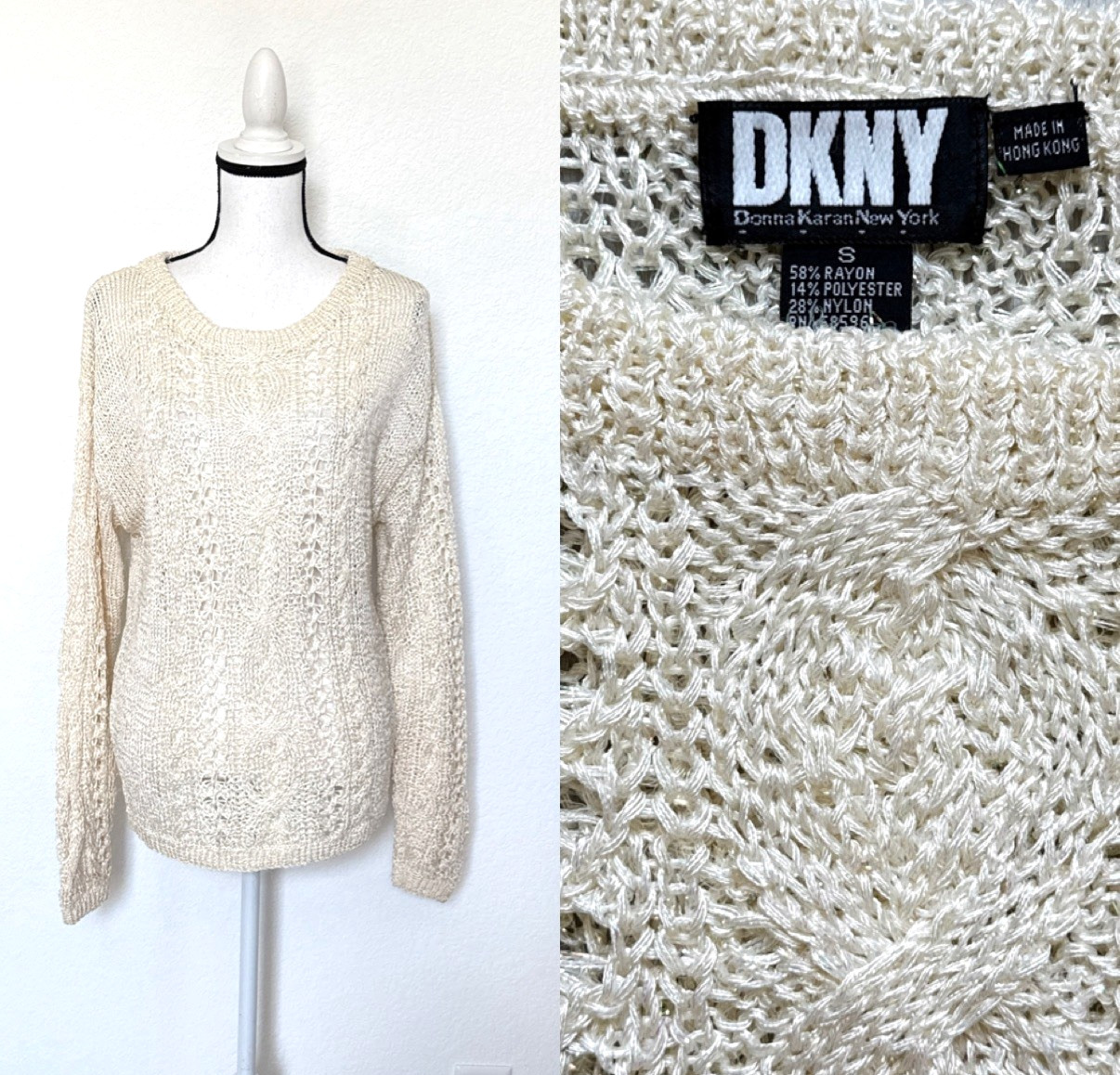 1990s Tunic Length Open Weave Designer Sweater