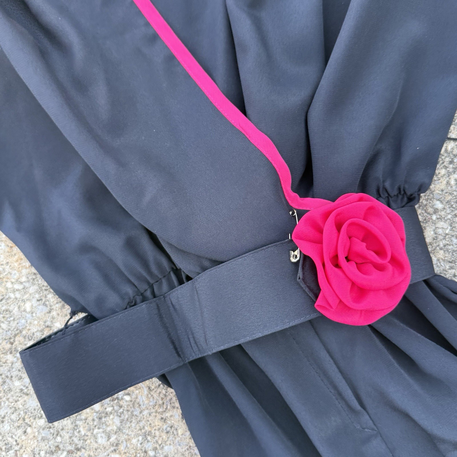 Vintage NOS Alison Peters Jumpsuit Womans Size 10 Black & Pink Belted 1970’s USA