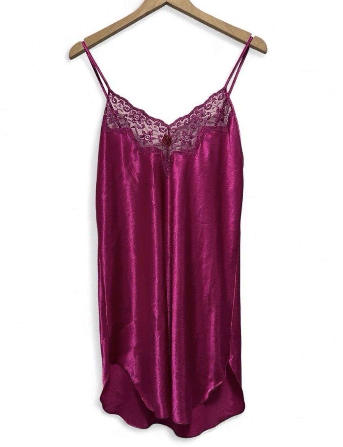 Women’s Vintage Made in USA Romance Du Jour Dark Pink Magenta Slip w Lace Trim M