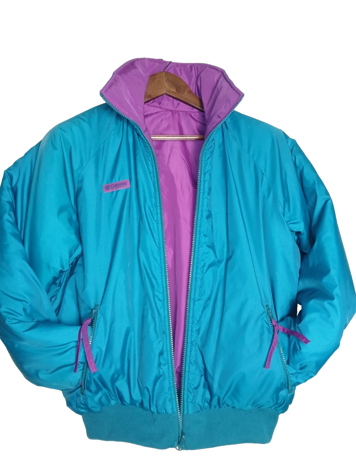 Women’s Vintage 90s Columbia Teal Fusia Reversible Puffer Jacket Coat Size XL
