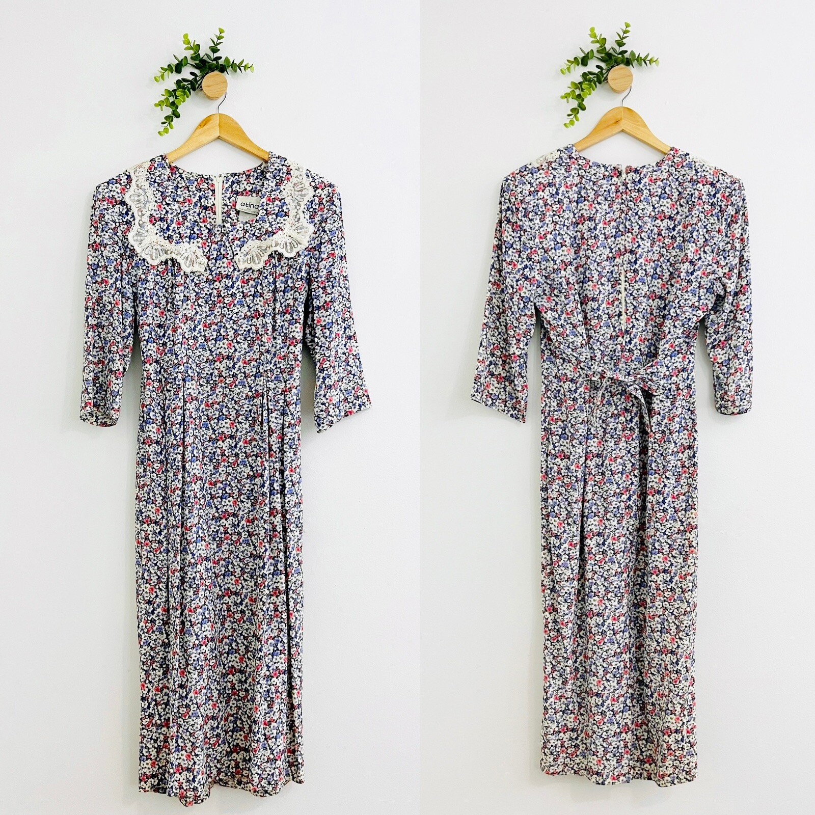 Atina By Karon Crosby Vintage Cottagecore Lace Collar Floral Modest Dress Sz 12