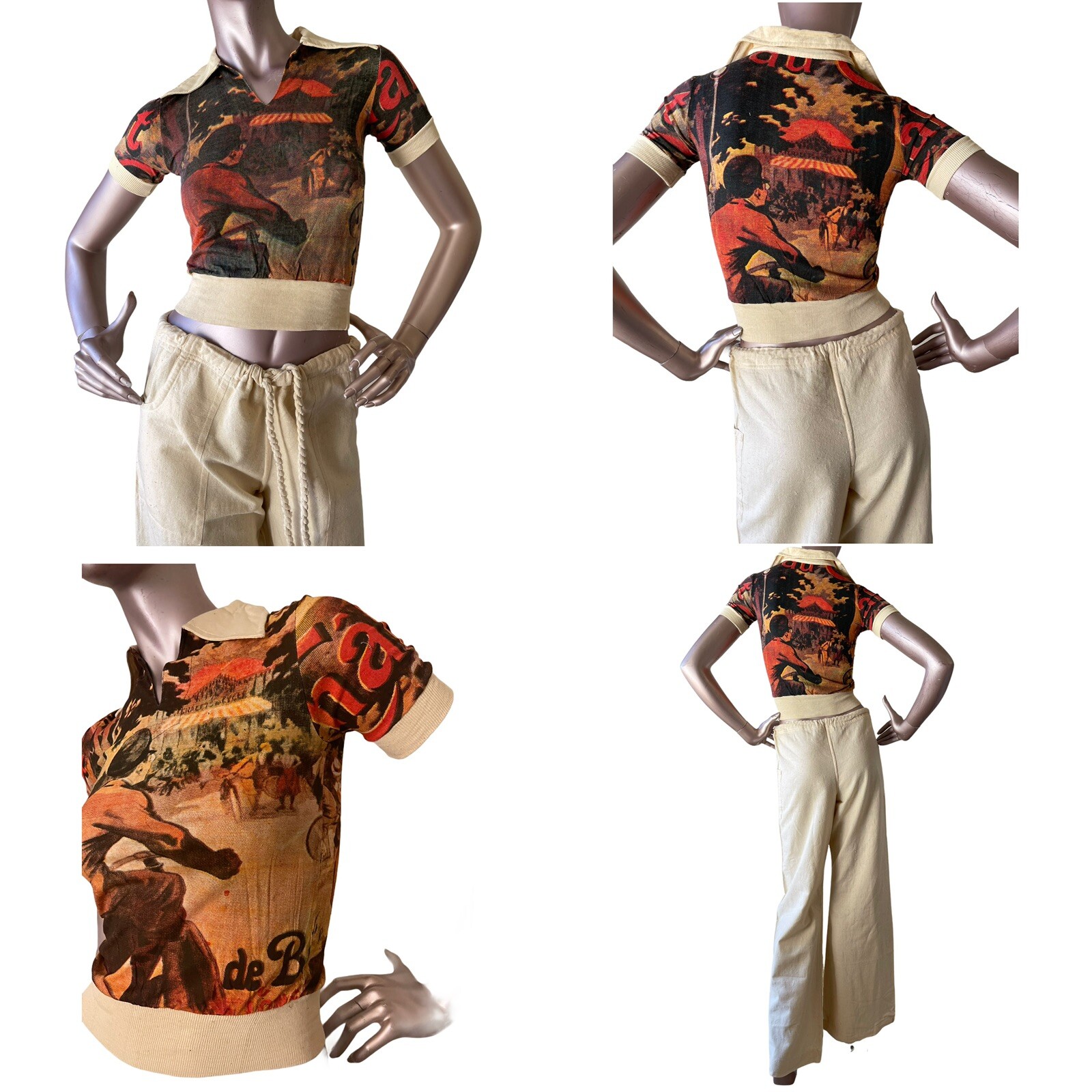 VTG Celebration in Italy All over Print Shirt V-Neck Collar Gringos Brand Small