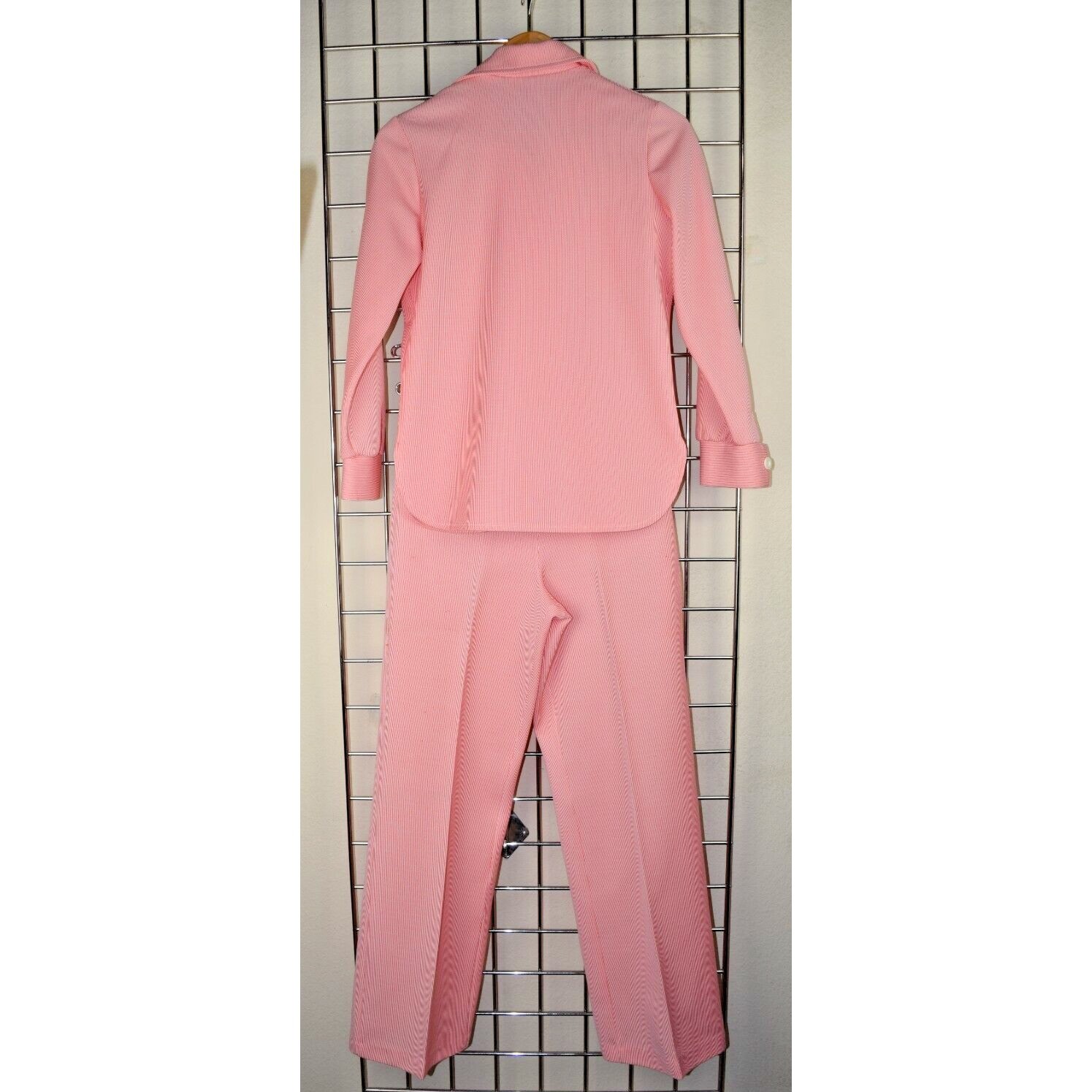 Vintage Top Pants Set Ecco Bay Size S 70s Red White Candy Stripe Polyester