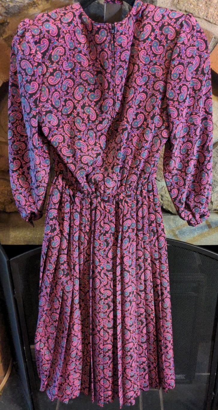 Vintage Henry-Lee Petites Pink Paisley Print Secretary Dress Elastic 6