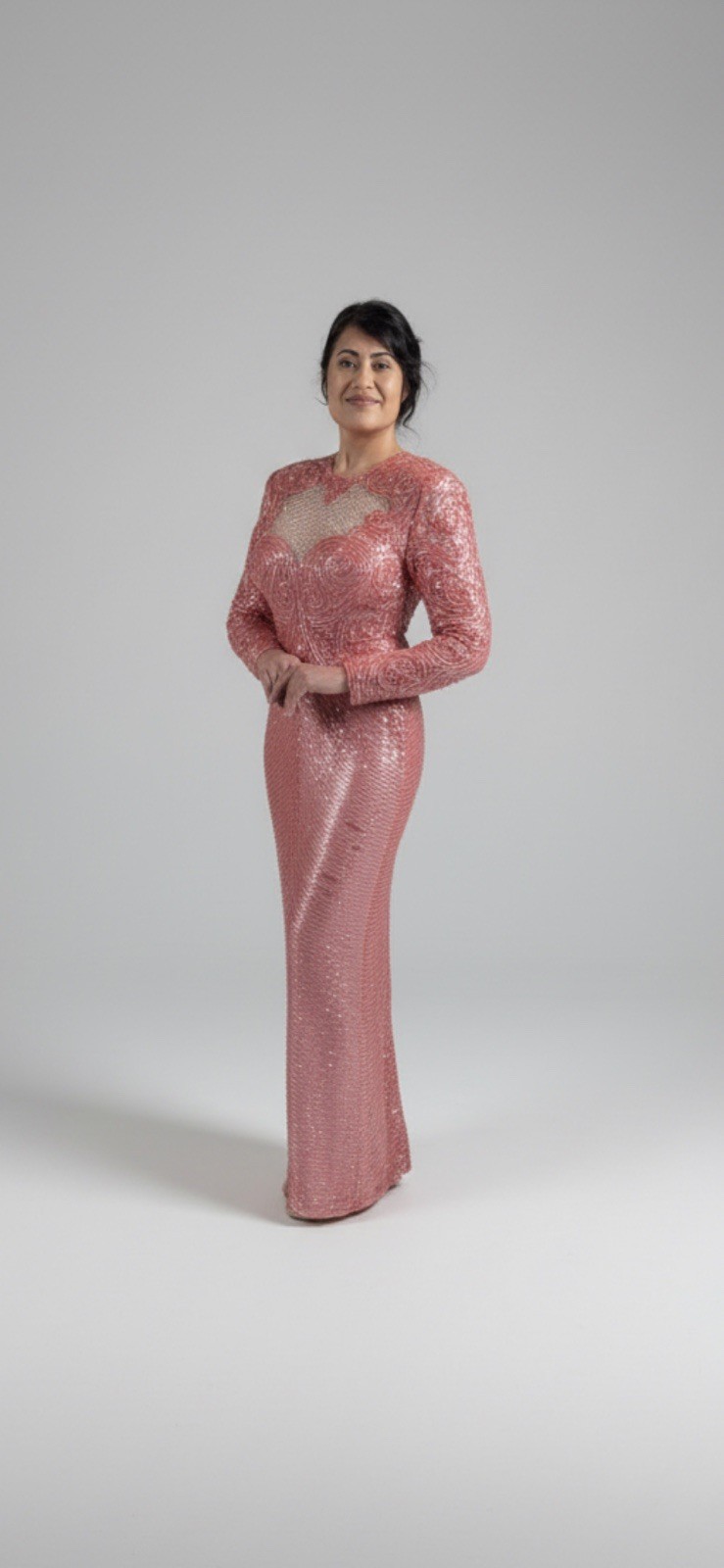 80s exquisite Naeem Khan Riazee Nights coral beaded dress