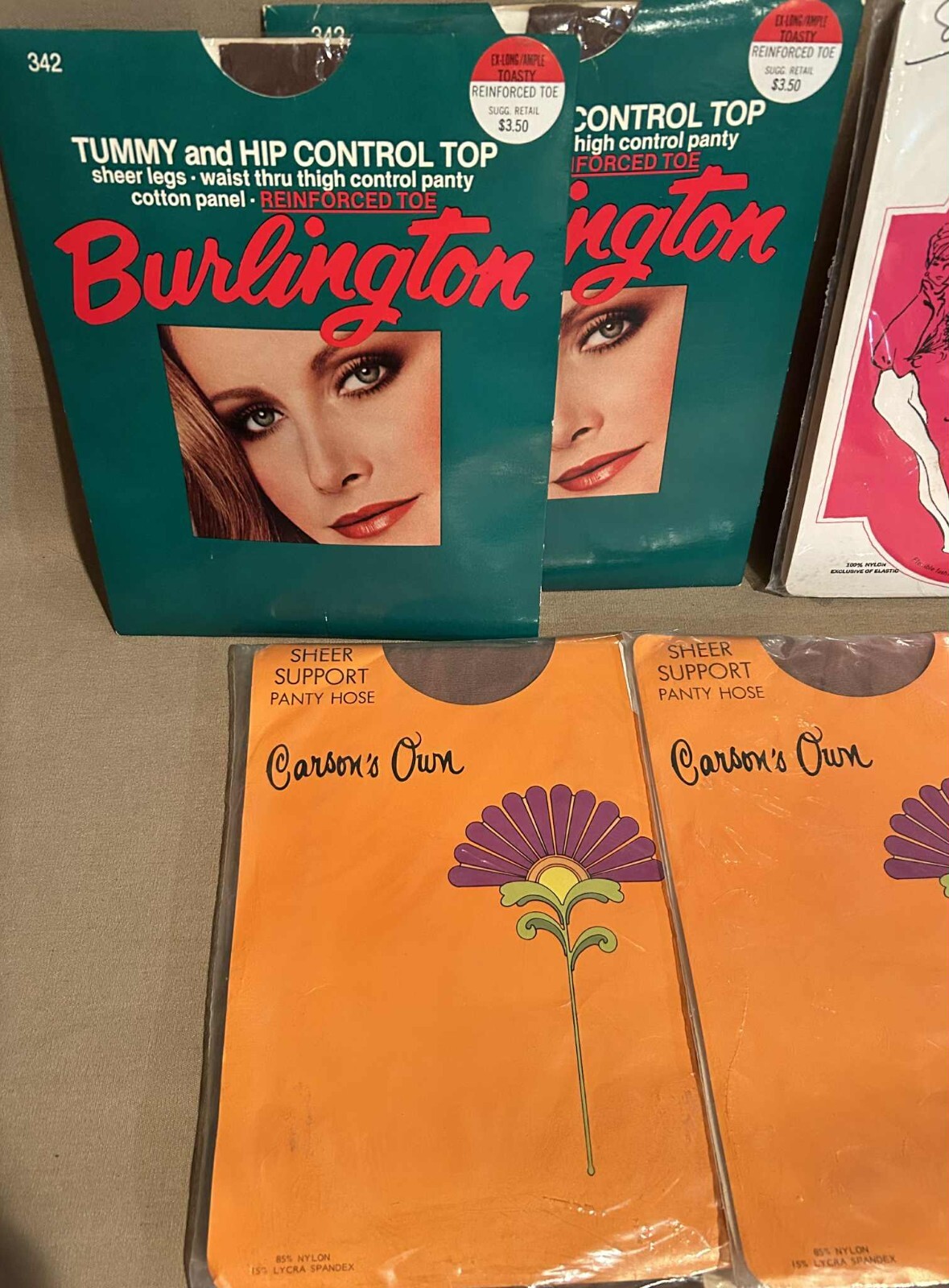 5 Vintage NEW Pantyhose Burlington MOD Schiaparelli Carson’s Own TALL Size XL
