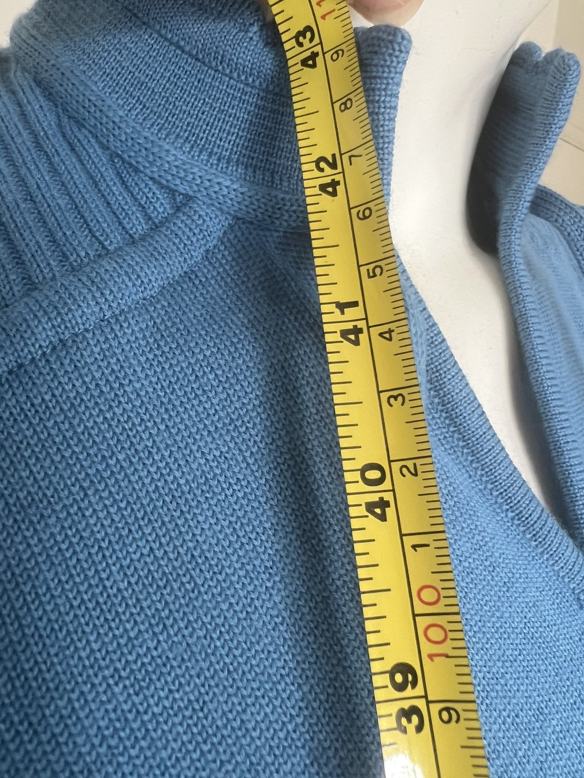 Vintage 60s 70s Le Donna Sky Blue 100% Wool Knit Stretch Belted Dress Hong Kong