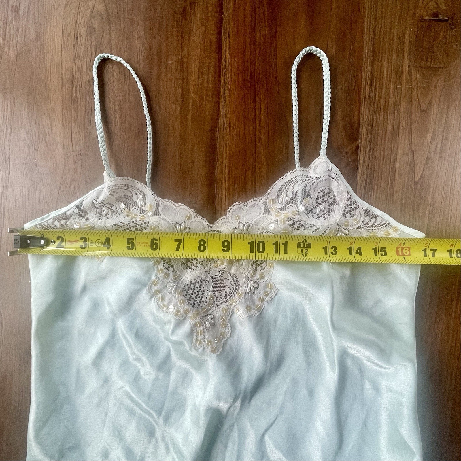 Vintage Delicates Women’s Medium Sea foam Green Ivory Lace & Sequins Slip / Gown