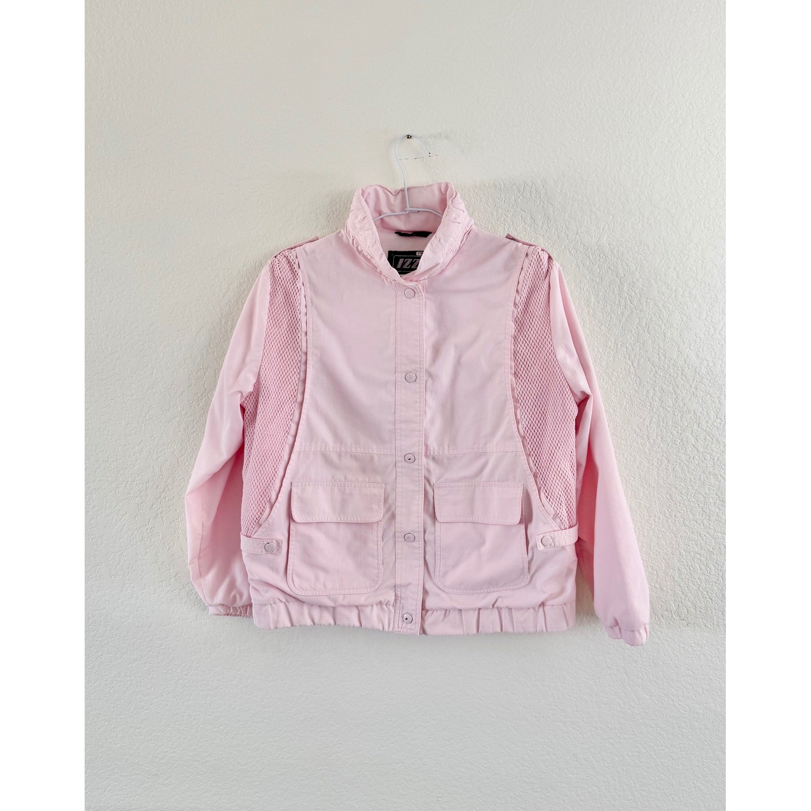 Izzi Vintage Jacket Womens Medium Pink Mesh Panel Shoulder Pad Utility Bomber