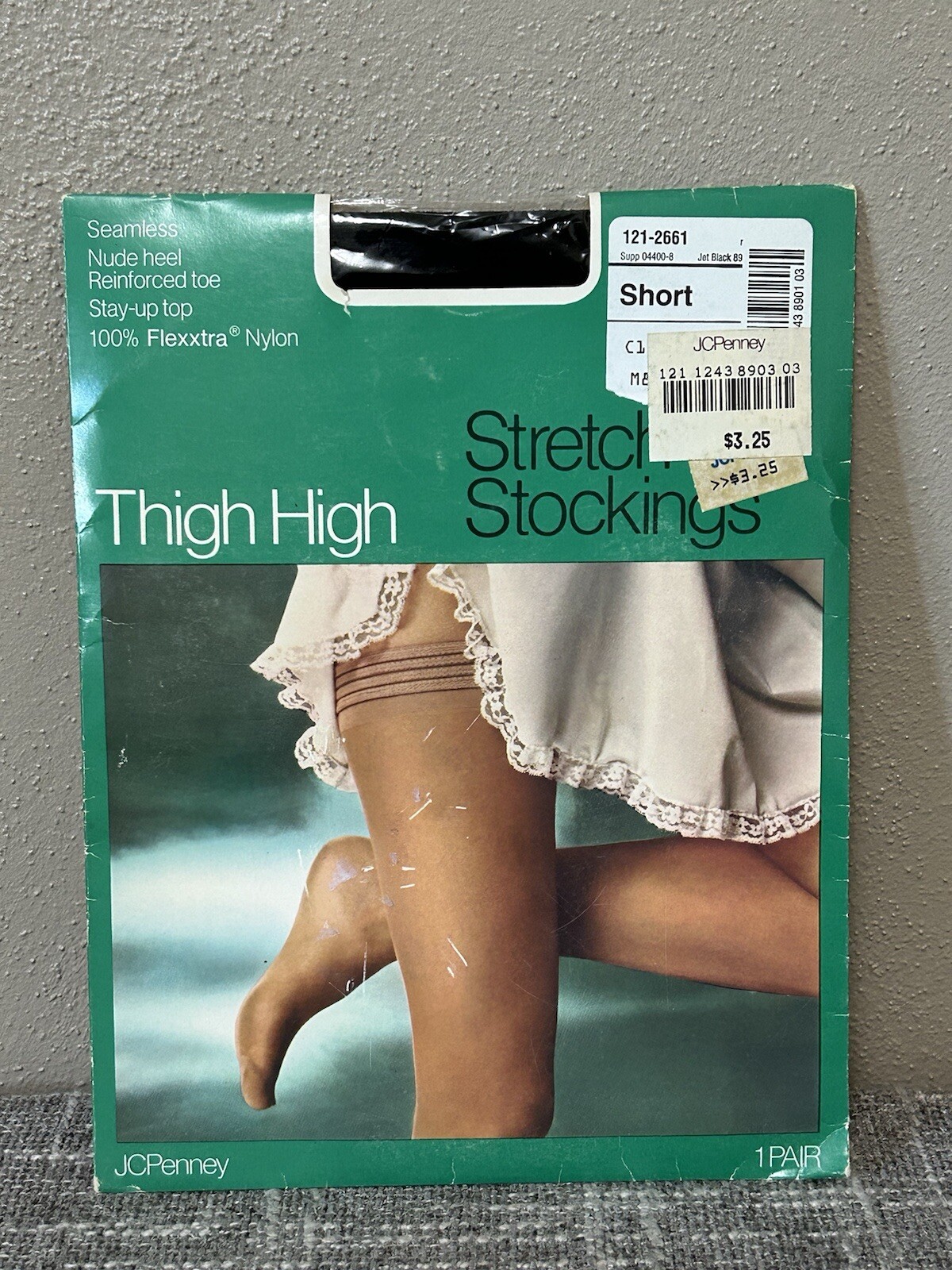Vintage JCPenney Seamless Thigh High Stretch Nylon Stockings Short Jet Black