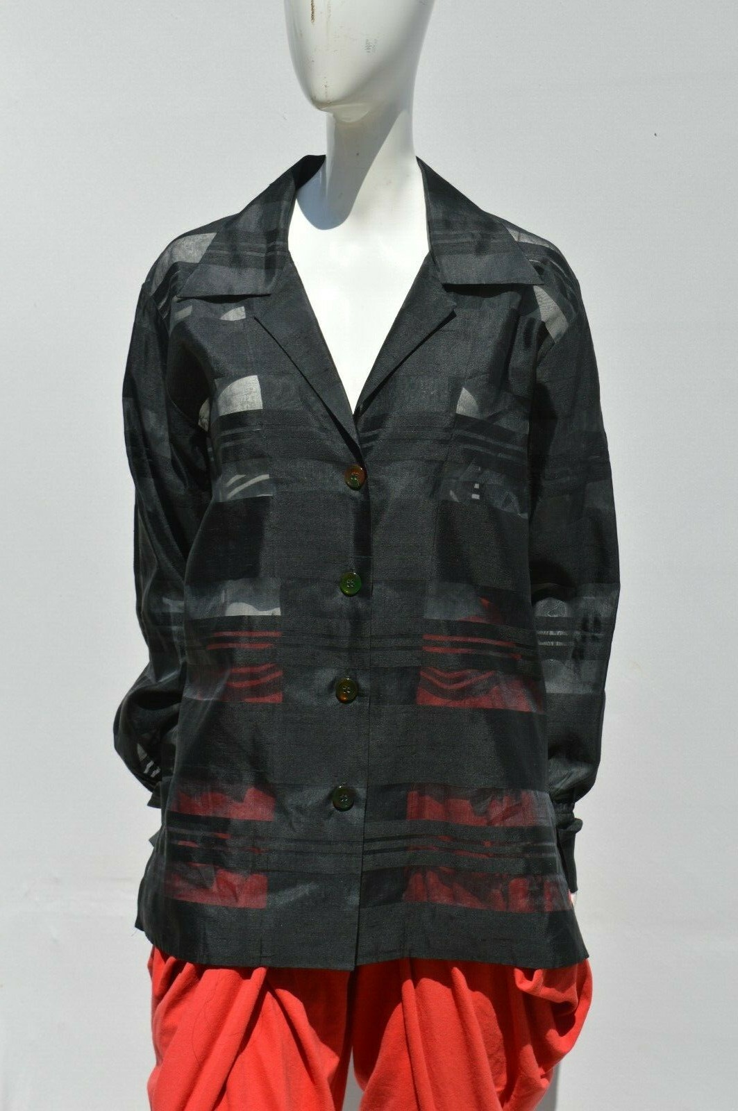 ANNA SUI Barneys NYC silk striped sheer sexy blouse top oversize size M used