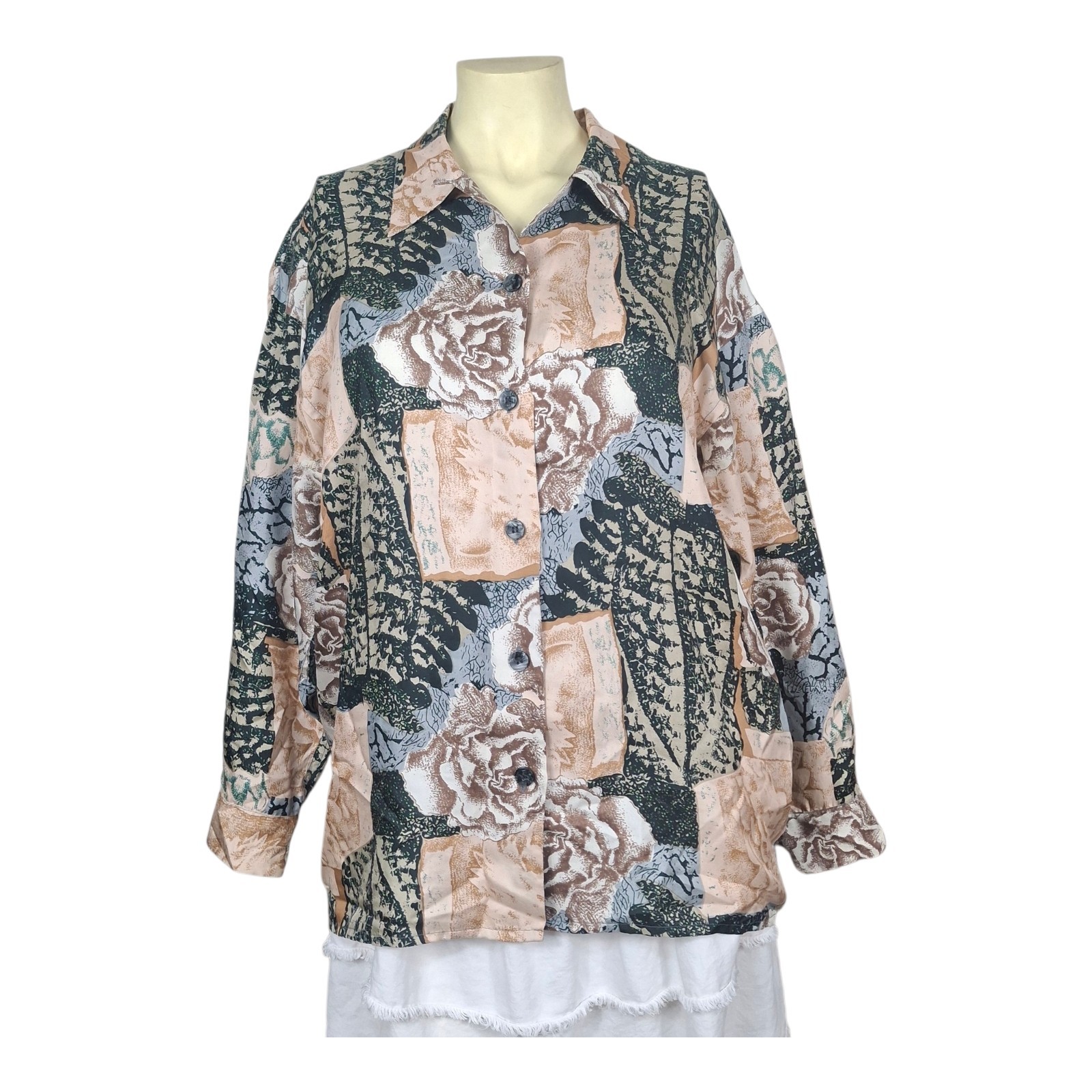 Vintage Ted Lapidus Paris Silk Button Front Blouse Women Size M Abstract Floral