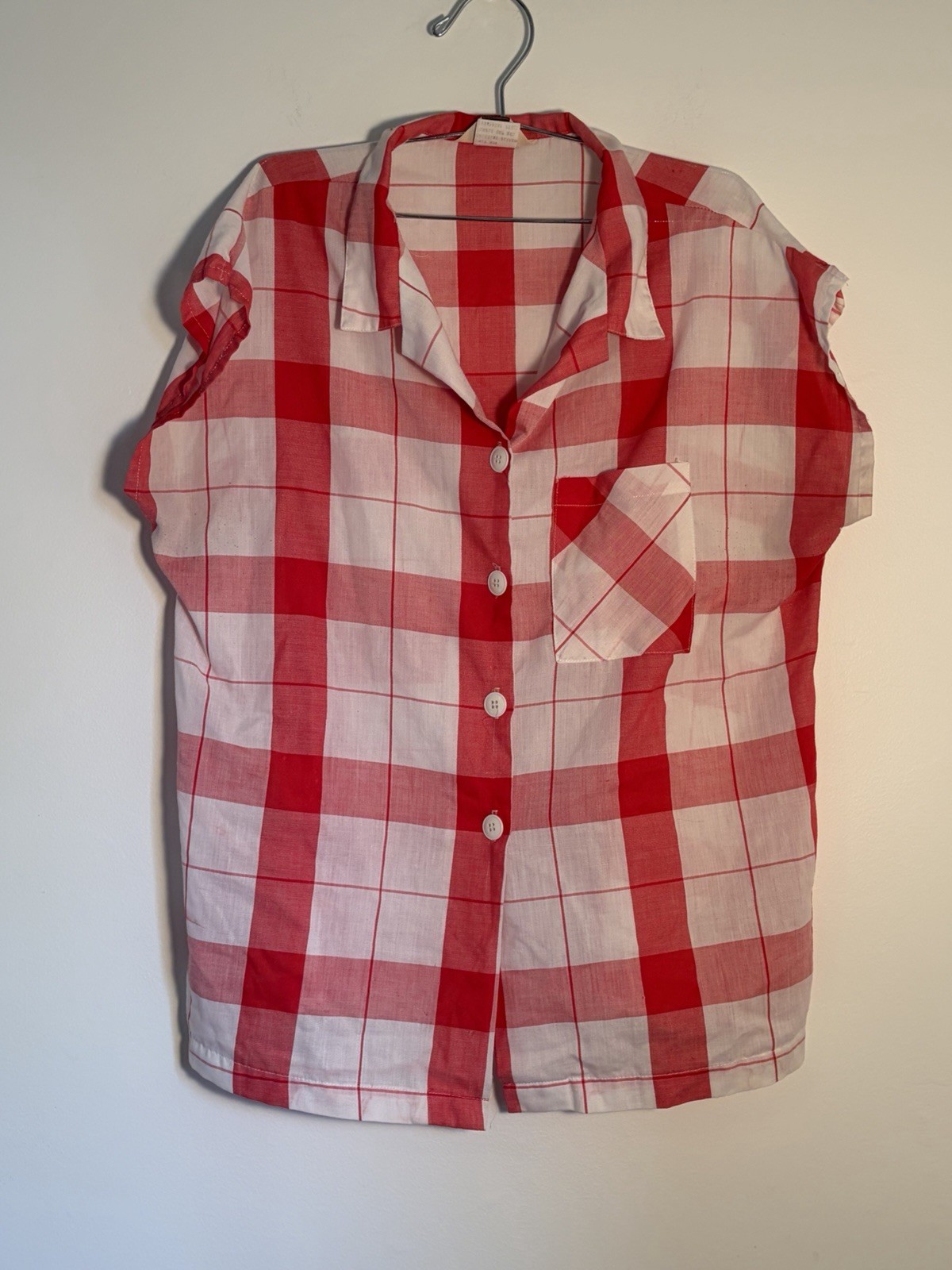 Vintage 70s Sears The Fashion Place Red Gingham Button Down Shirt Size 18