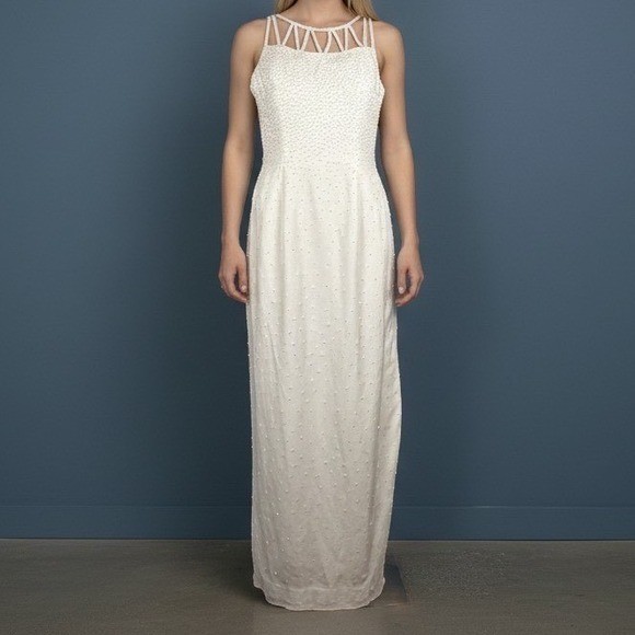 Je Matadi Vintage Maxi Dress Ivory Beaded Cage Back Wedding Gown