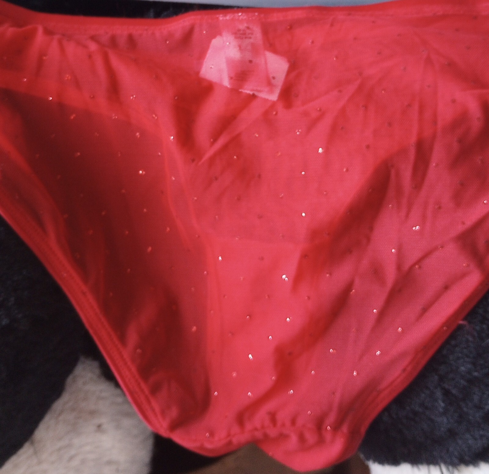 NWOT Vintage Victoria’s Secret Red Sheer Mesh Lace Sequined Panties Large 2008