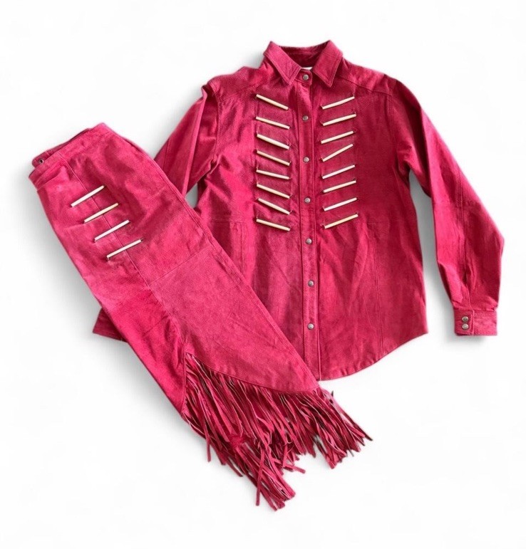 Vintage Tillman Horsemanship Leather Button down Skirt Fringe Red Western 10 M L