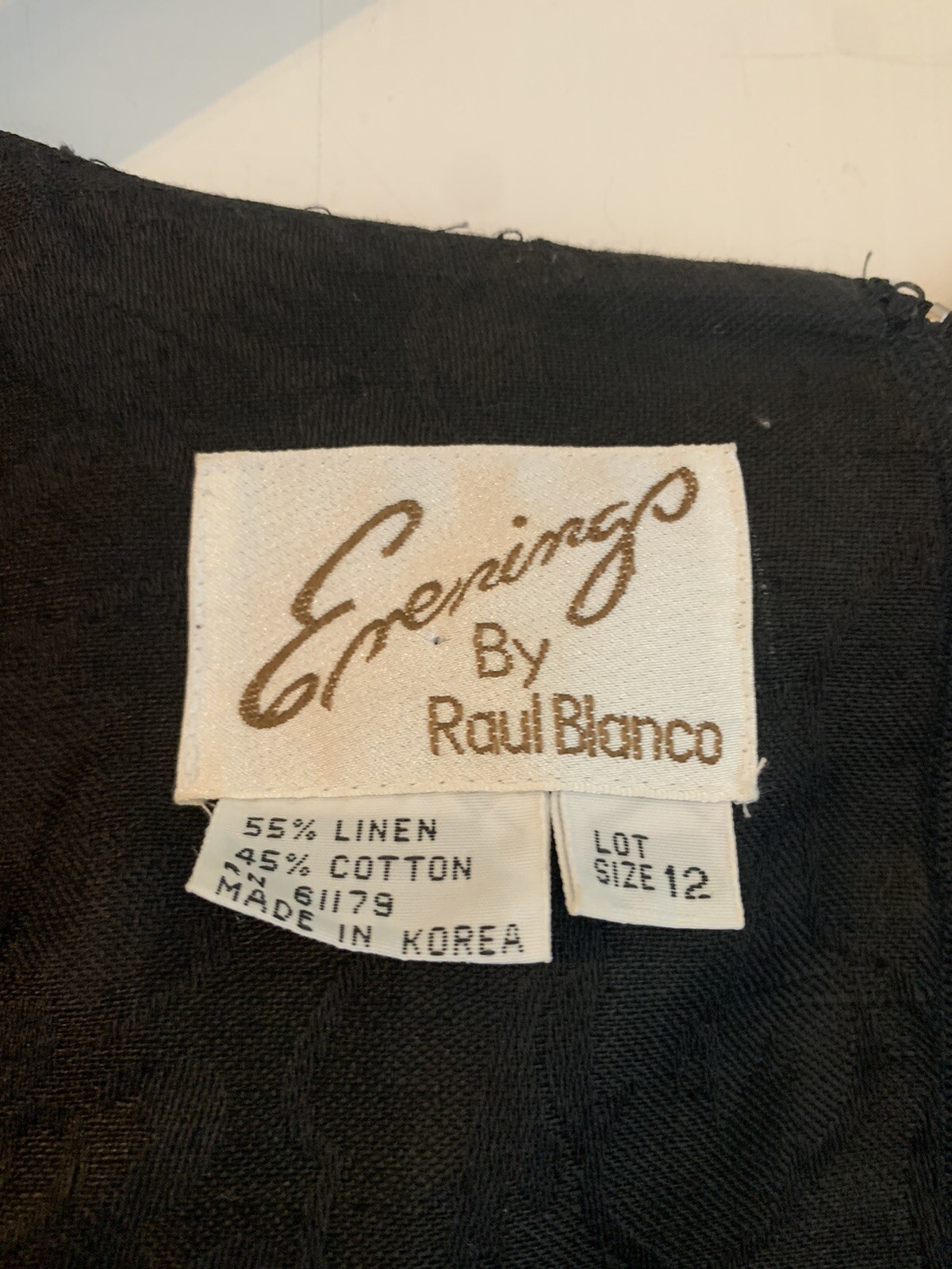 VTG 80s Evenings Raul Blanco Black Puff Sleeve Jacquard Formal Dress Sz 12