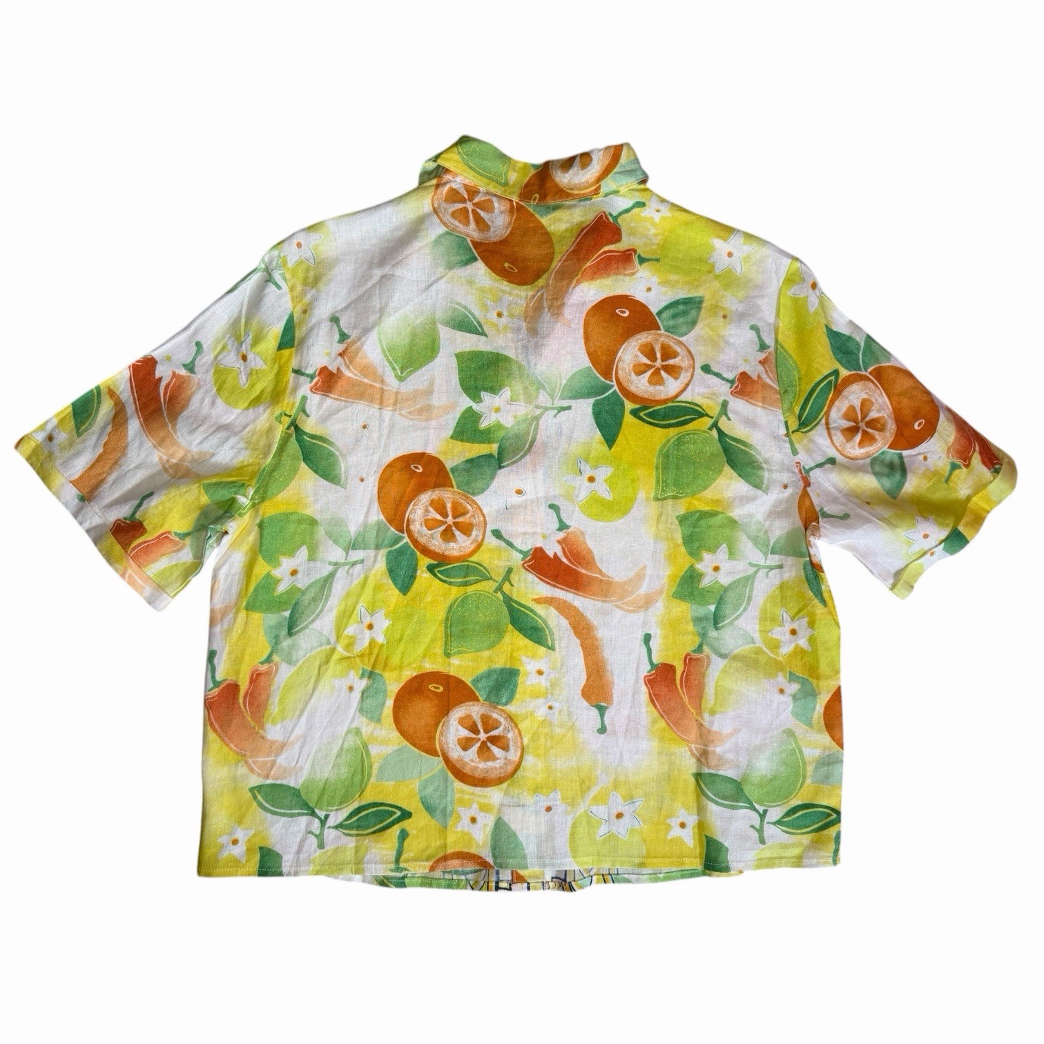 Vintage Hester & Orchard Citrus Print Button-Up Shirt Hawaiian Style Resort Med