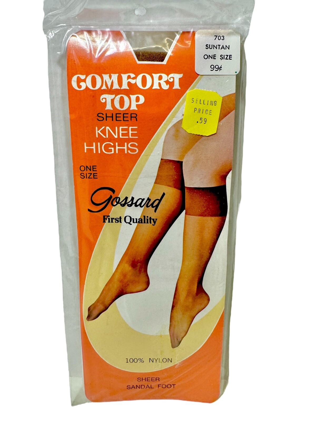 Gossard First Quality Hosiery Vintage 1970’s Suntan Sheer Sandal Foot Knee Highs