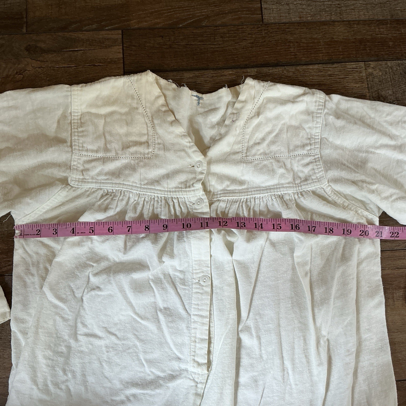 Antique Victorian Cotton Nightgown Women’s Size L V-Neck Button Front Gown #24F4