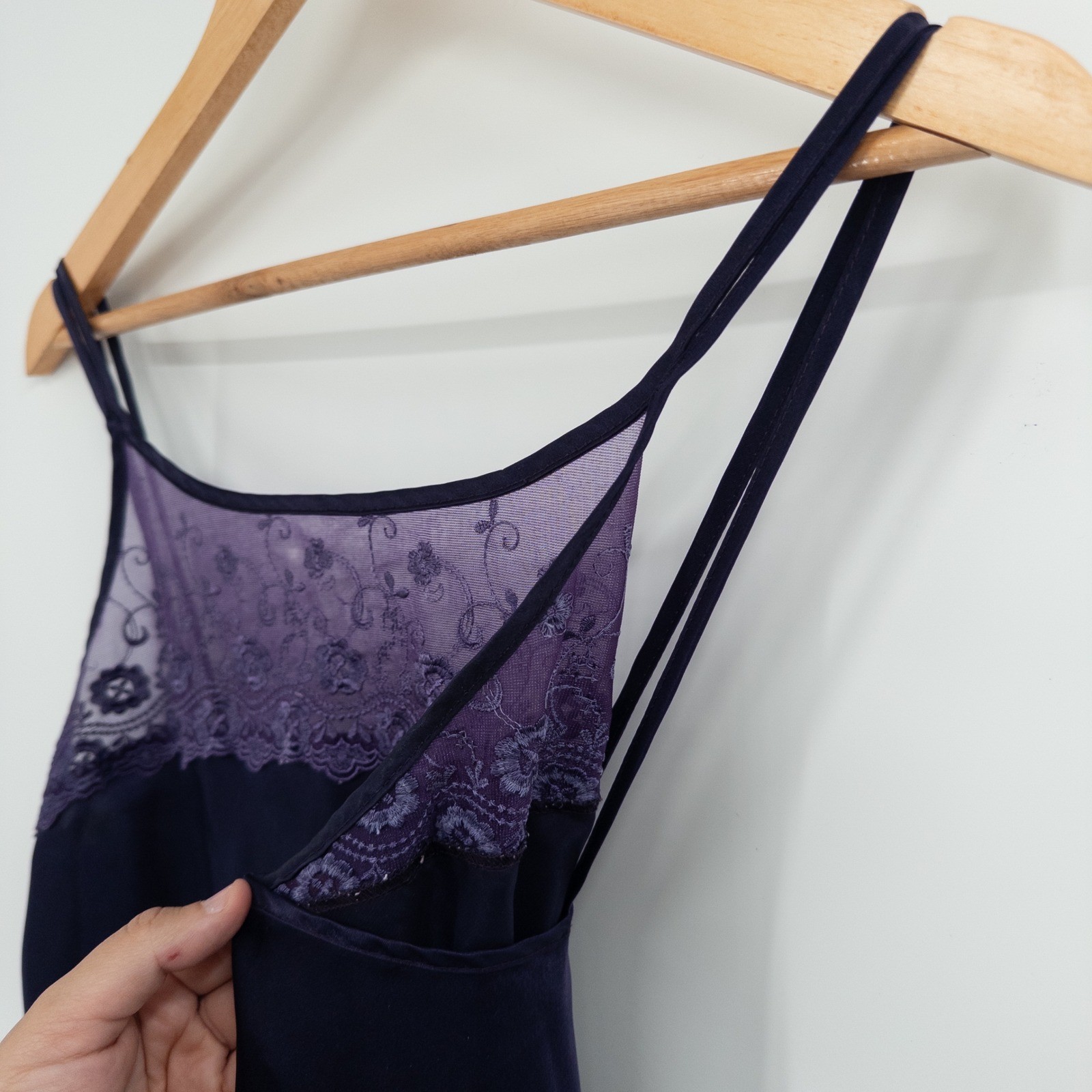 Vintage Whimsigoth Slip Dress Womens Medium Purple Lace 90s Witchy Satin Fairy
