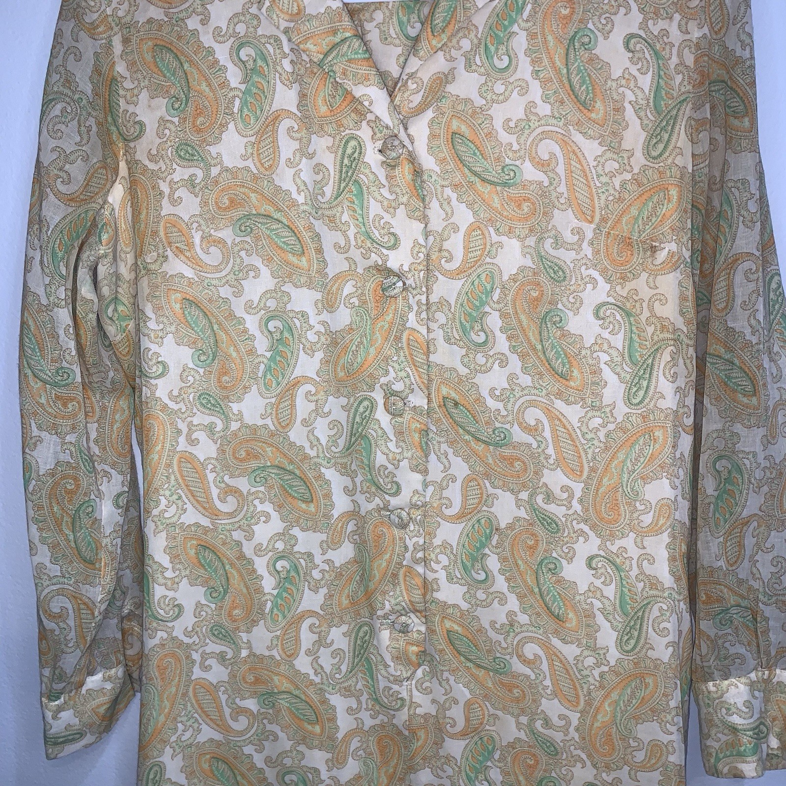Vintage 70s Avalon Classics Paisley Shirt Dress Size 14 Orange Green Midi