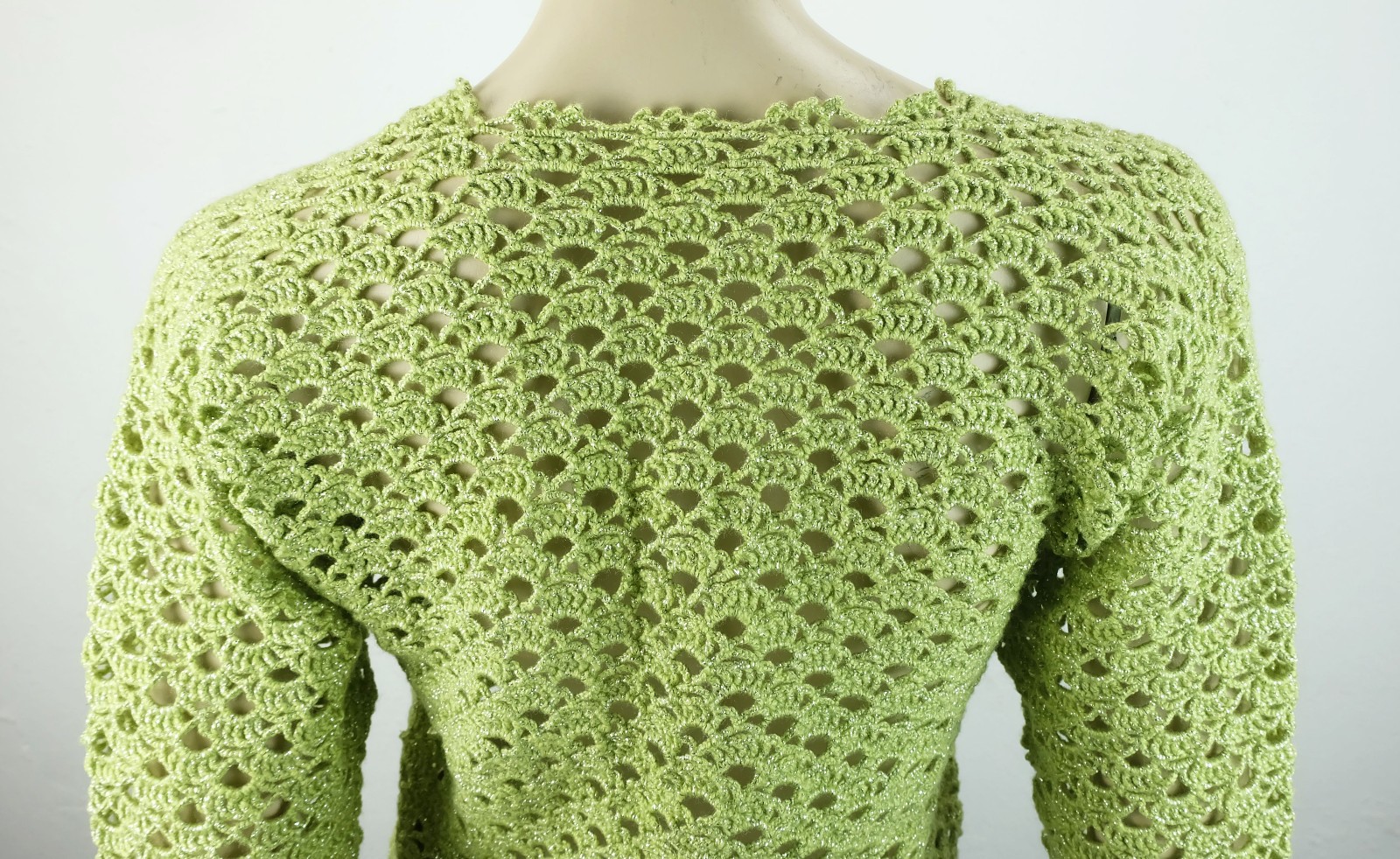 70s true vintage SWEATER lime green with lurex size S glitter sweater hippie boho