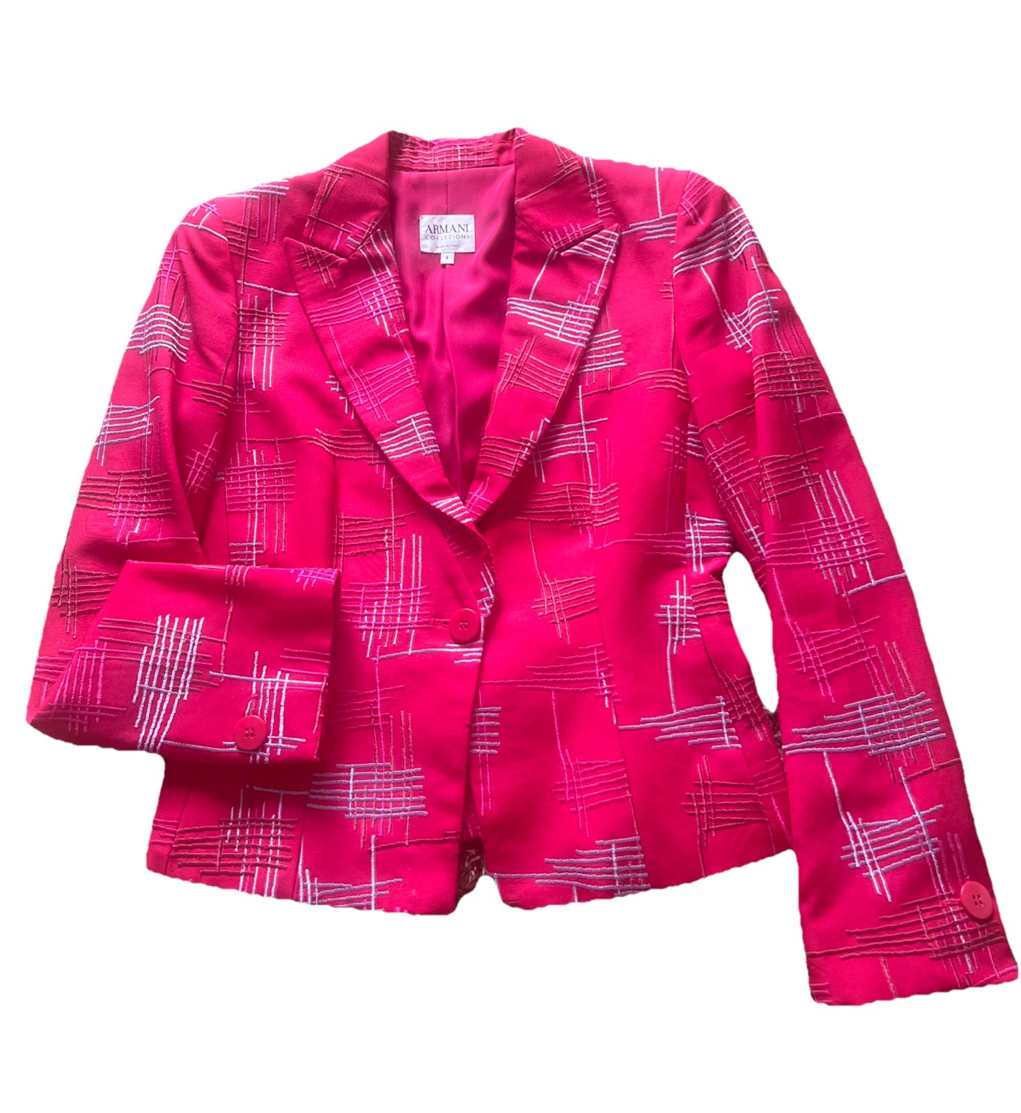 Armani Collezioni Italy Pink Embroidered Geometric Blazer Jacket Womens 4 Nice
