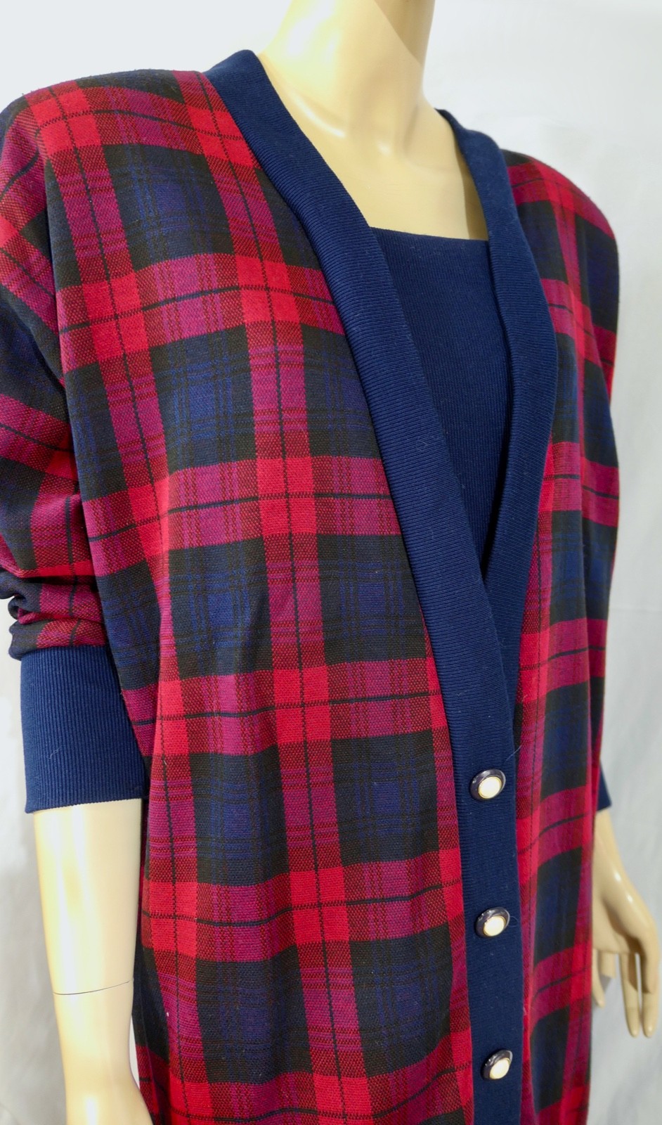 NWT NOS Pyquette Too Red Plaid Drop Waist Dolman Vintage 80s Dress sz 14