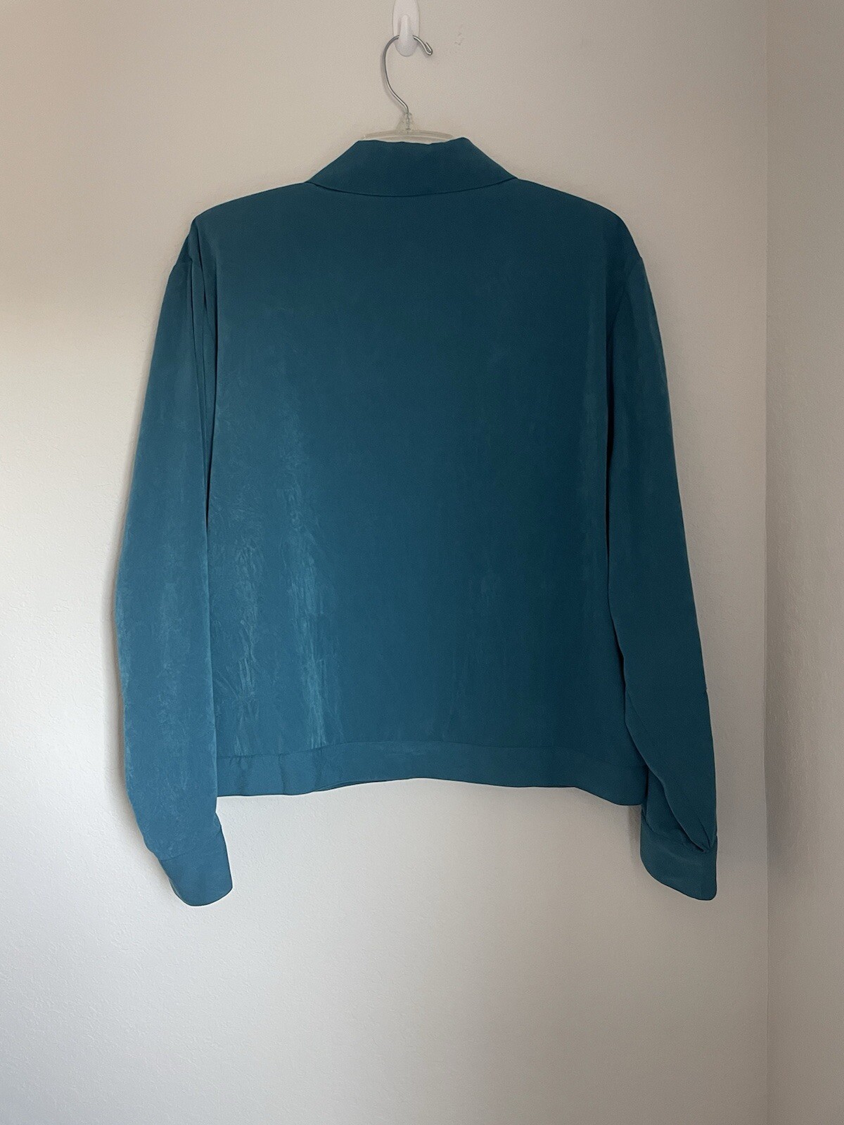 Saint Germain Paris Vintage Womens Lightweight Teal Latticework Button Up Top L.