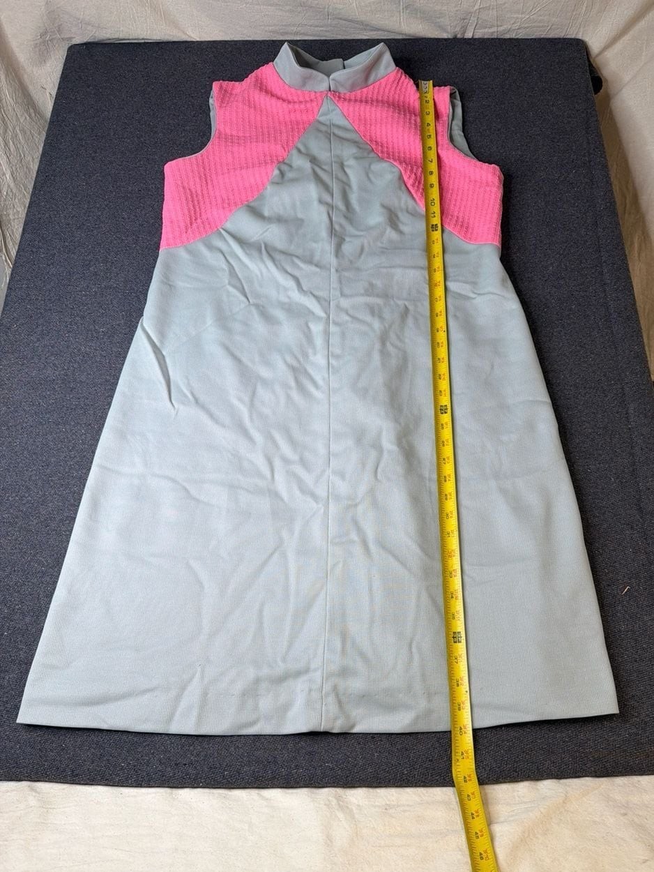 Vintage 60s Mod Pink and Gray Colorblock Sleeveless Mock Neck Mini Dress