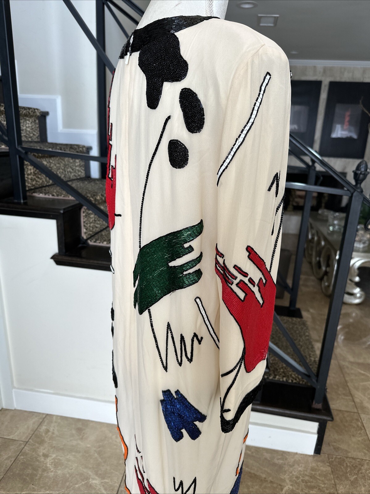 Fabrice Silhouettes 80s Ivory And Vibrantly Colored Beaded Shift Dress 10