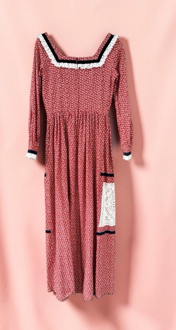 Vintage 70s prairie maxi floral lace Cottage Core Americana dress Union Made Sm