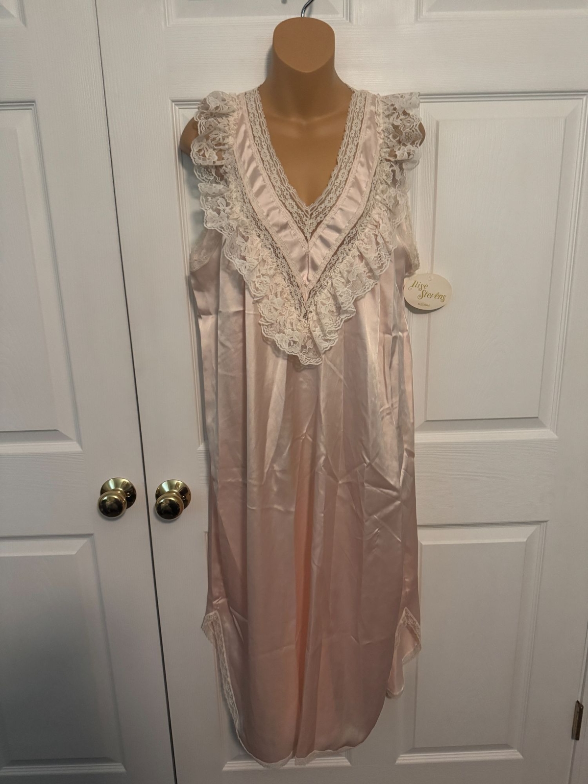 NWT Vintage Ilise Stevens Sleeveless Pink Nightgown Lace Accents Sz M