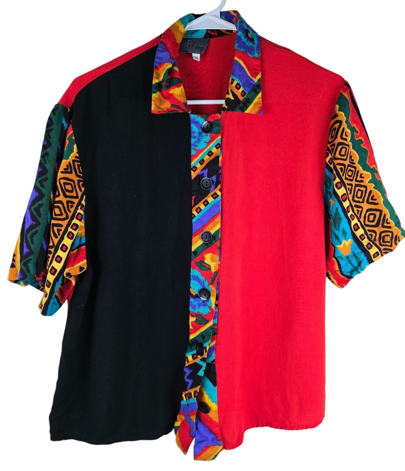 Vintage Tribal Print Colorblock Shirt by F Stop Size M – 90s Retro Button Down