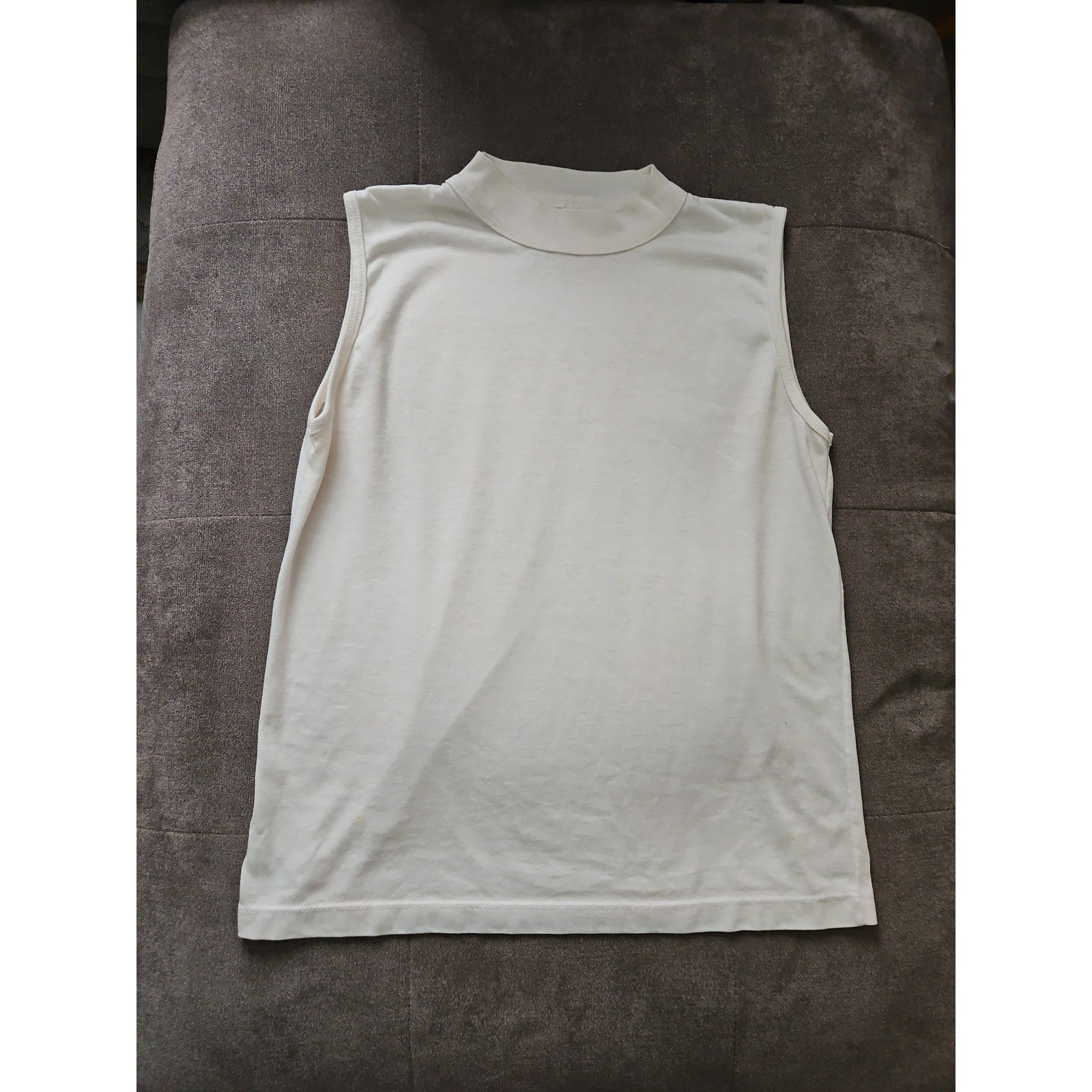 Vintage Simply Basic Mock Neck Sleeveless Top Medium Cream White Knit Tank USA