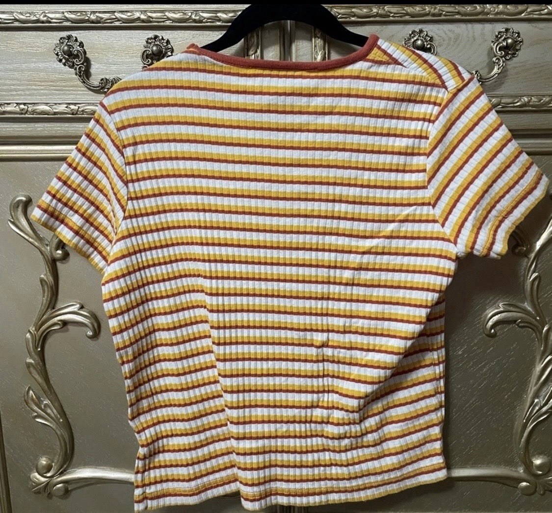 Vintage 1990s 90s All Points Striped Robbed Tee Shirt Women’s Medium