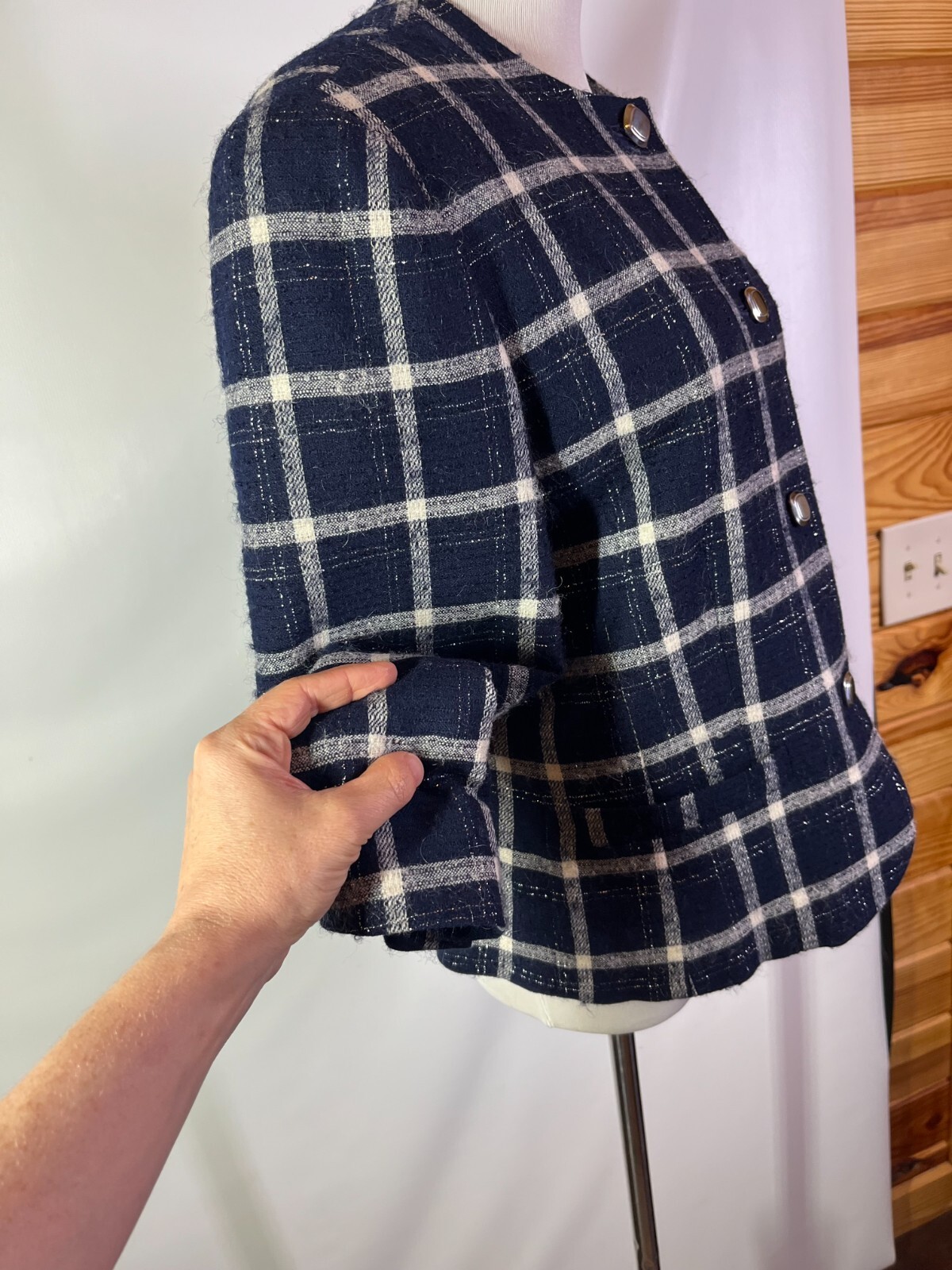 Vintage Pendleton Size 10 Button-Front Plaid Wool Jacket Blue Silver