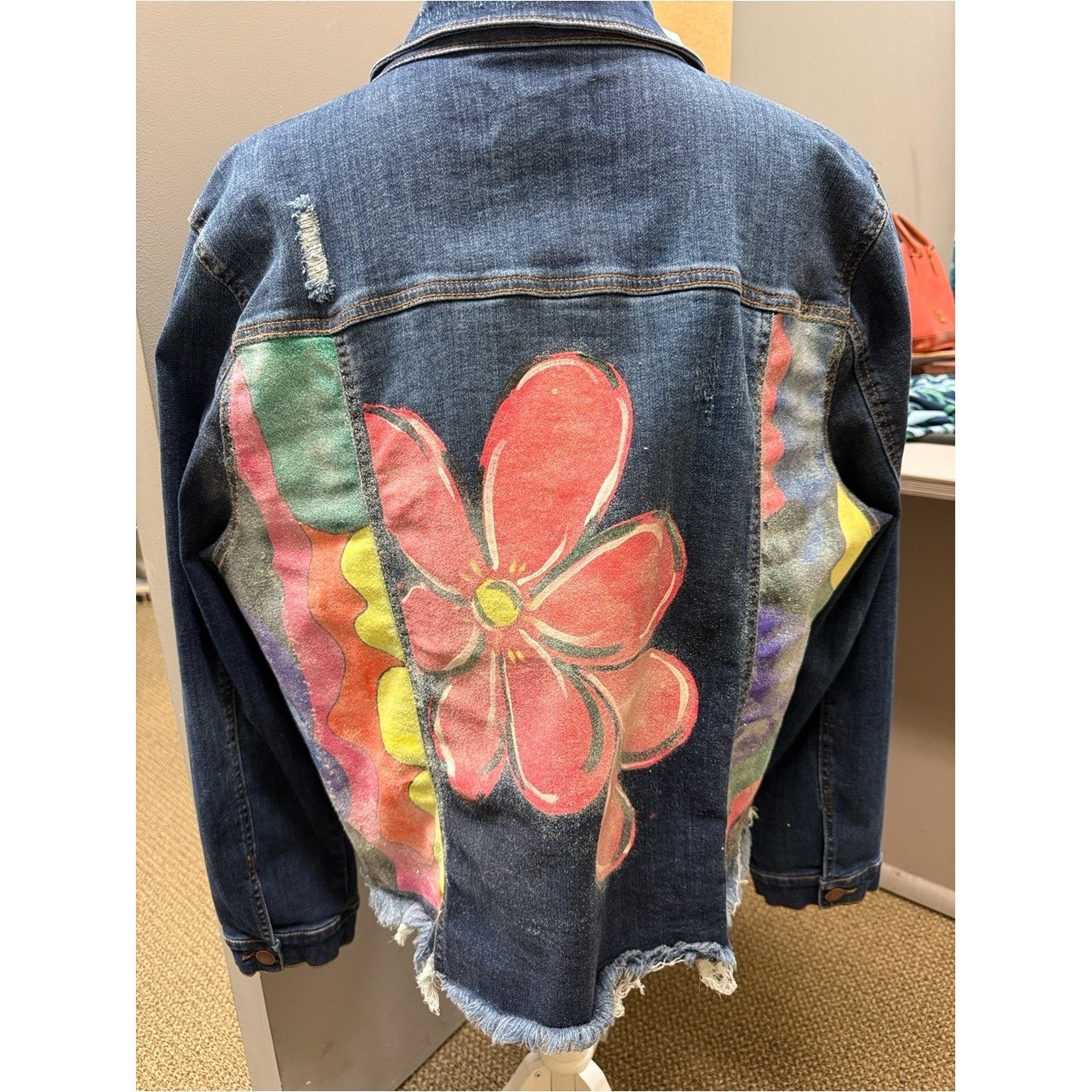 RISEN Hand Painted Floral Denim Jacket Boutique Art Jacket Boho Western Chic