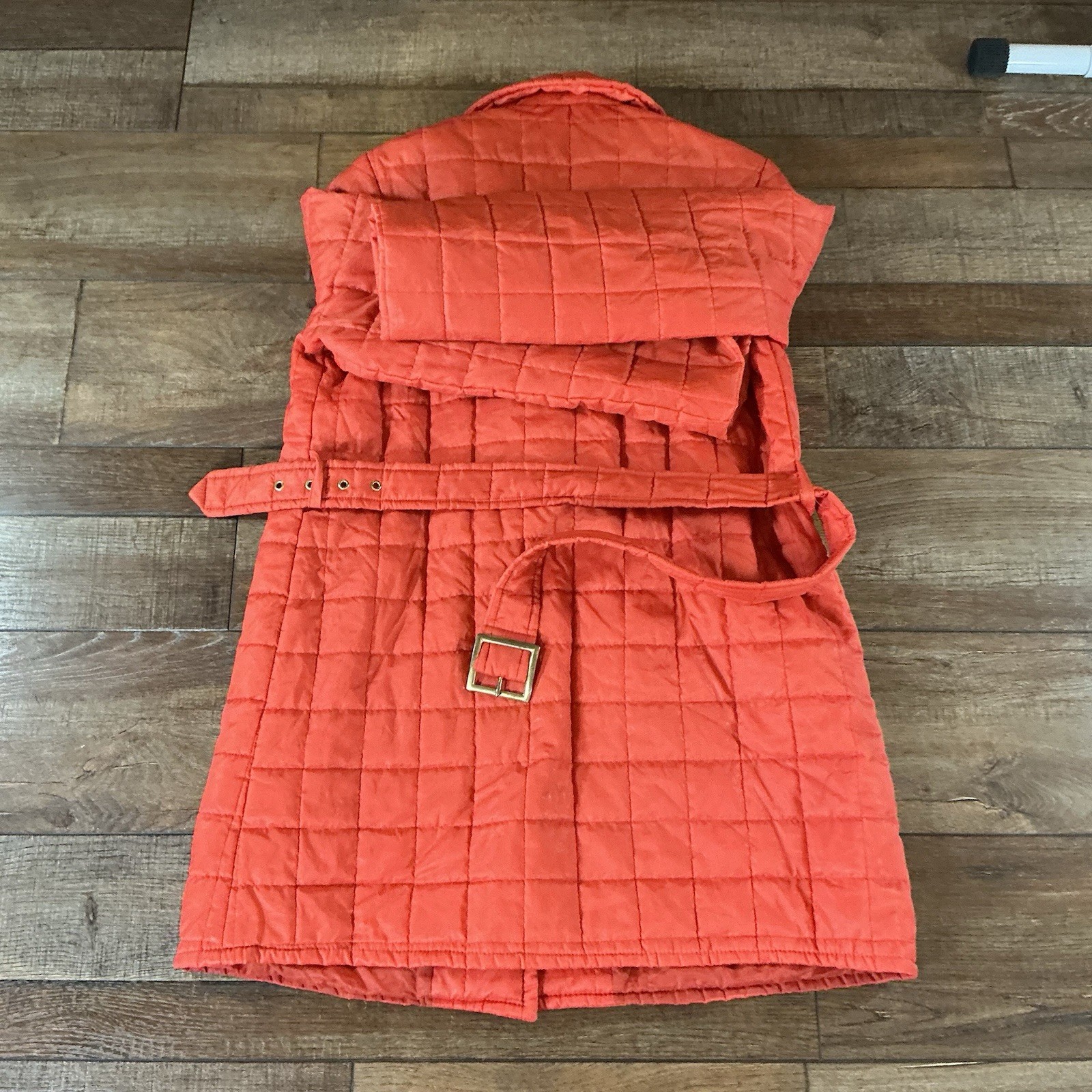 VTG White Bear of St Paul Quilted Belted Trench Coat Orange Women’s S/M #141010